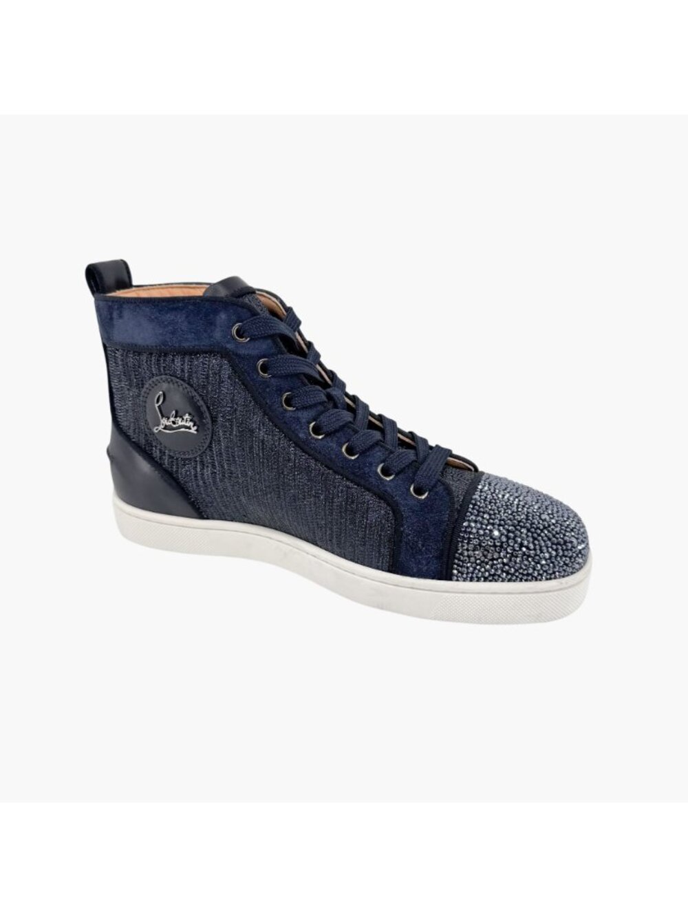 Christian Louboutin Louis Strass Sneaker Size 39 US 9 Navy Blue High Top Crystal - Picture 10 of 14